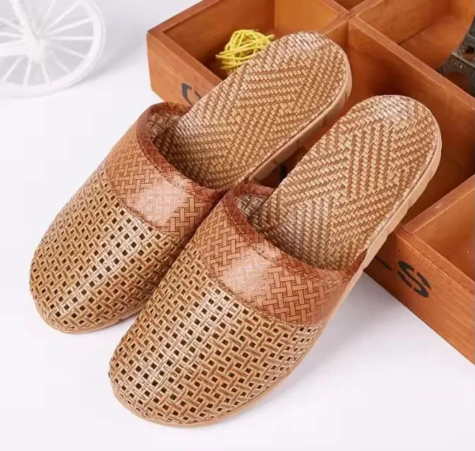 Mntrerm Summer Natural Bamboo Rattan Cane Grass Weaving Slippers Shoes Vine Grass Men Casual Slippers Non-slip Couples Slippers