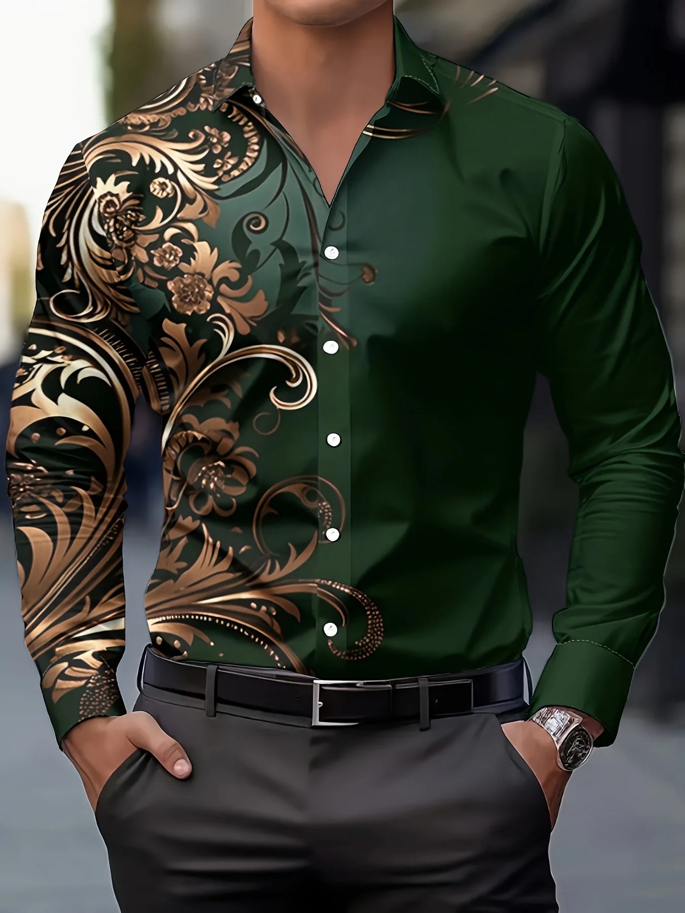 Men'S Stylish Floral Print Dress Shirt - Casual Long Sleeve Button-Up Design Floral Print Shirt