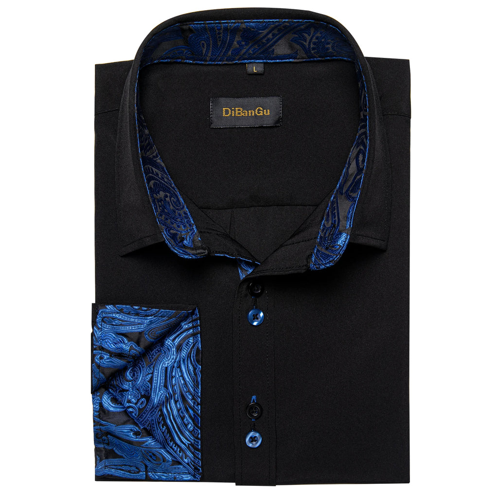Men's Polyester Cotton Shirts Long Sleeve Paisley Patchwork Social Casual Dress Shirt