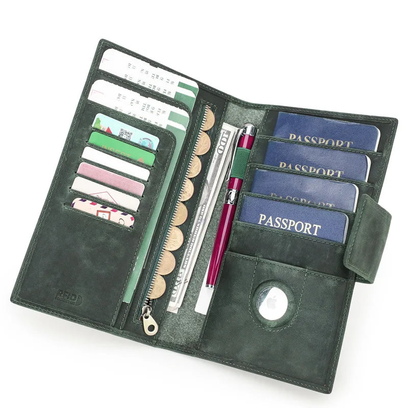 CONTACT'S RFID genuine leather passport clip Air tag anti loss family travel passport bag  wallet women clutch purse  slimwallet