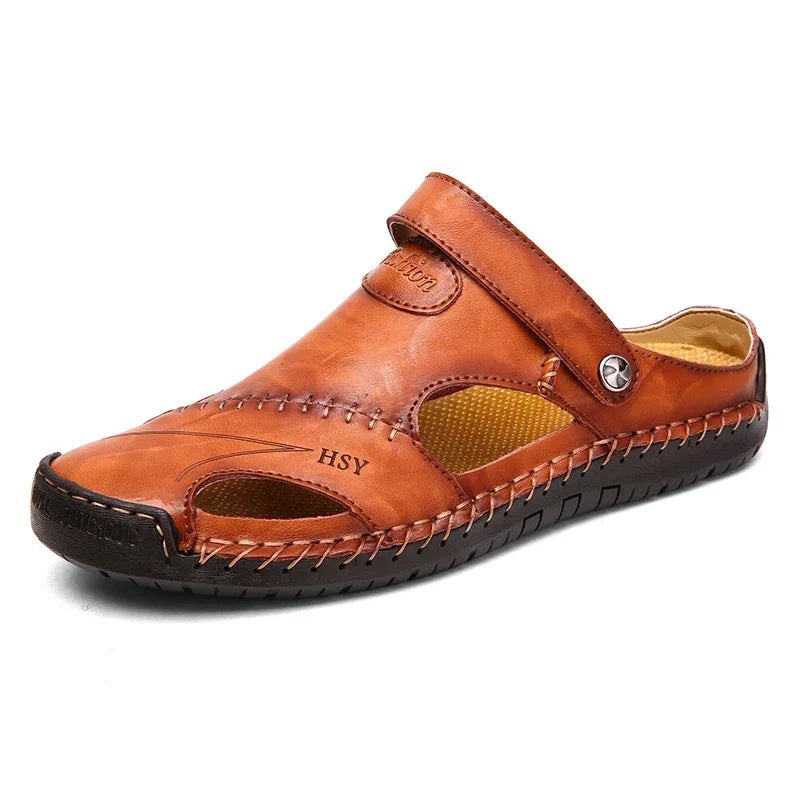 Fashion Mens Sandals Genuine Leather Summer Beach Slippers Male Non-Slip Soft Comfortable Outdoor Shoes High Quality Man Sandals