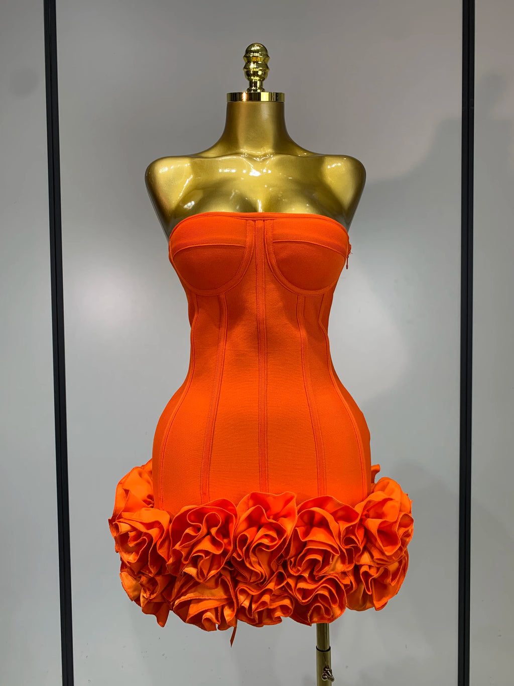 Women Sexy Strapless Backless Flower Embellished Mini Bandage Dress Bodycon Celebrity Party Cocktail Evening Party Club Dresses
