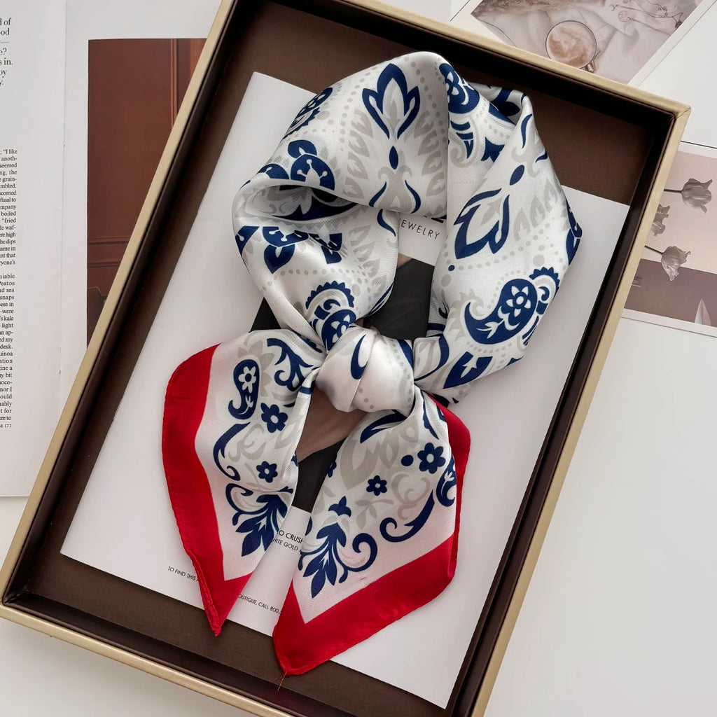 Retro Horse Print Neckerchief 70*70cm Green Square Scarf Women’s Breathable Imitation Silk Bandannas