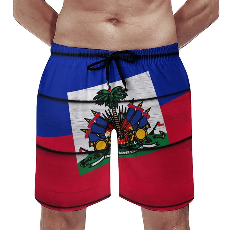 Haiti Flag Graphic Beach Shorts Men-Kids 3d Printed Swimming Trunks Summer Quick Dry Board Shorts Street Oversized Short Pants