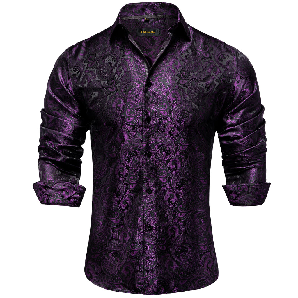 Men's Shirts Long Sleeve Polyester Dress Shirts Luxury Tuxedo Turn Down Collar Social Paisley Shirt Men Clothing