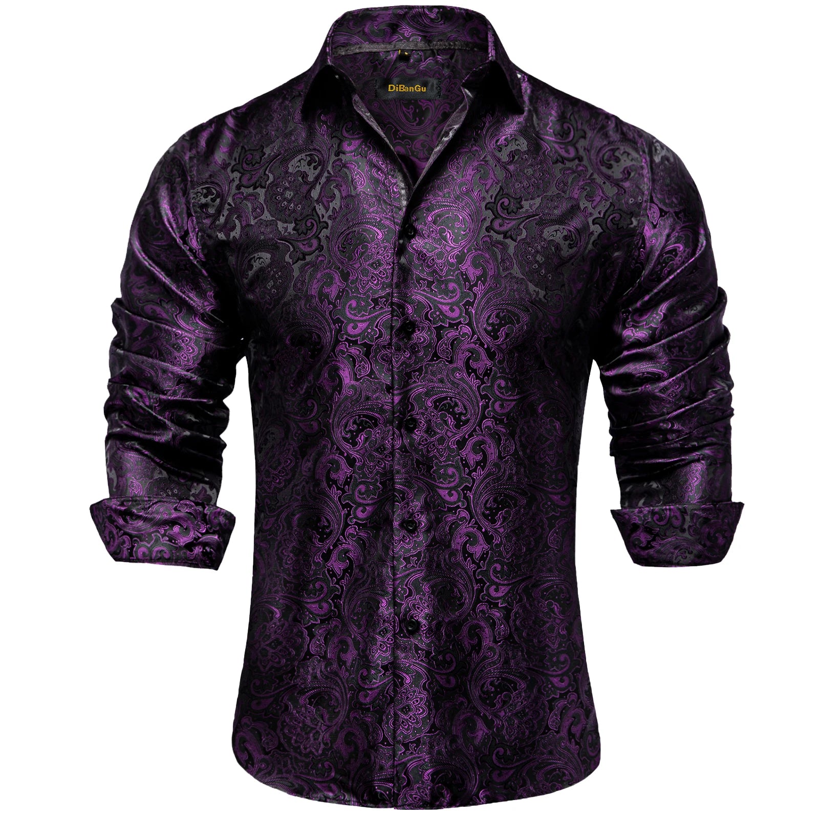Men's Shirts Long Sleeve Polyester Dress Shirts Luxury Tuxedo Turn Down Collar Social Paisley Shirt Men Clothing