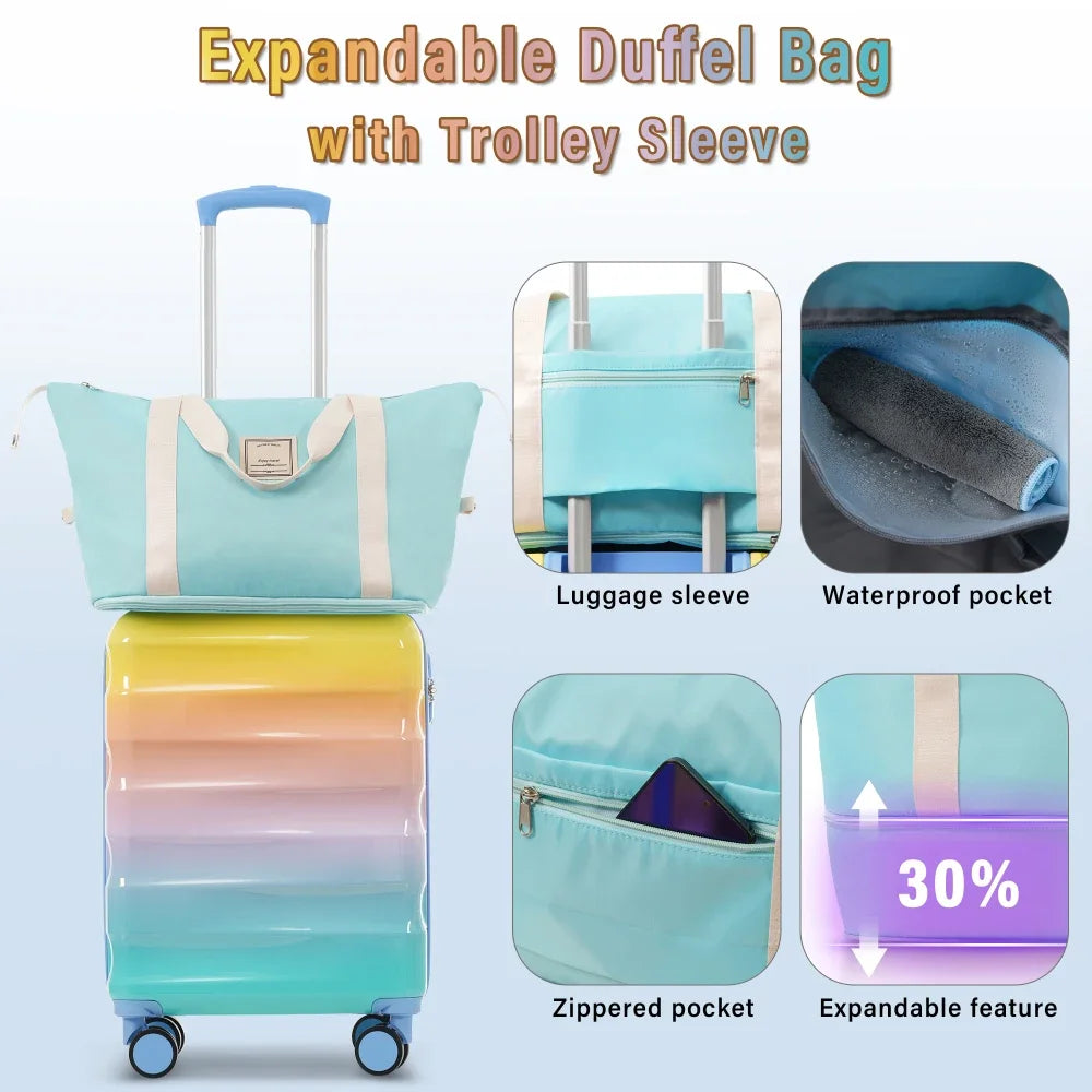2 Piece 20" Carry-on Luggage Set with Cup Holder Lightweight Glossy Hardshell Suitcase Spinner Wheels TSA Lock Airline Approved