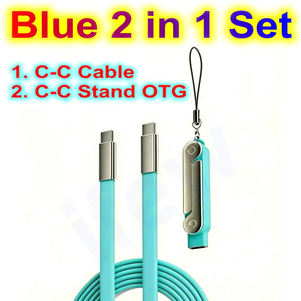 USB Type C Flat Charger Charging Cable C Kick Cable Stand With Invisible Support Foldable Phone Holder 240W Charge Wire Bracket