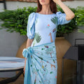 Summer New Beach Vacation 2 Piece Casual Pattern Printed Swimsuits Suits Fashion Slim Long Sleeve Bodysuit + Half Skirts Outfits