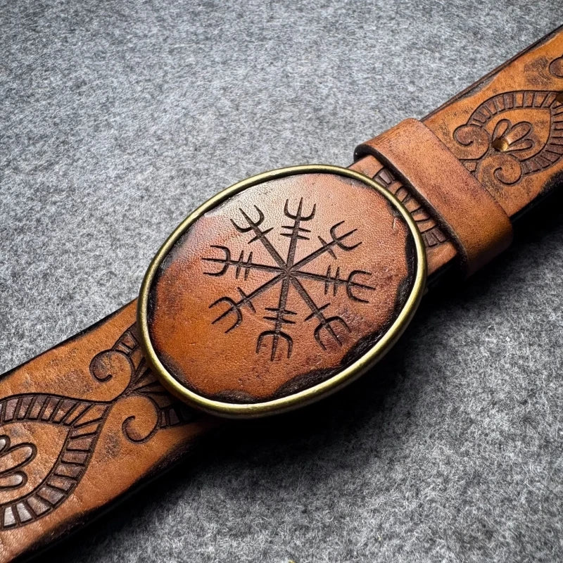 Genuine Leather Tough Guy Men's Belt Luxury Designer Strap Thick Cowhide Pure Copper Buckle Lucky Totem Classic Retro Jeans Belt