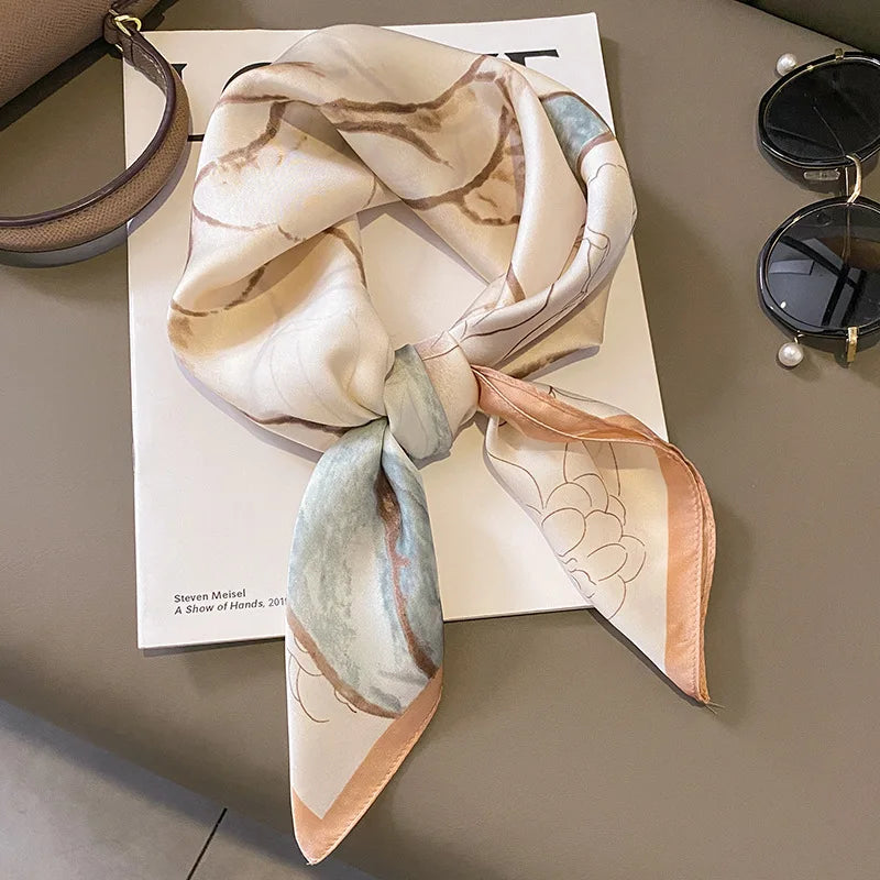 Luxury Imitation Silk Scarf Black And White Striped Head Wrap For Women Multifunction Silk Feeling Neckerchief