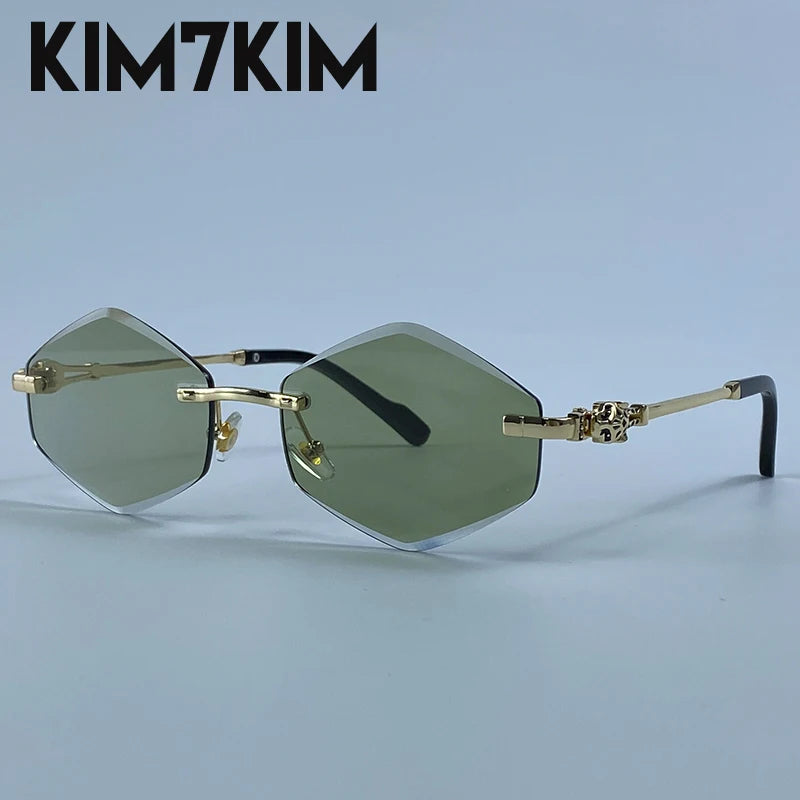 Small Hexagon Rimless Photochromic Sunglasses Men 2026 Luxury Leopard Frameless Sun Glasses Vintage Punk Polygon Eyewear Shade