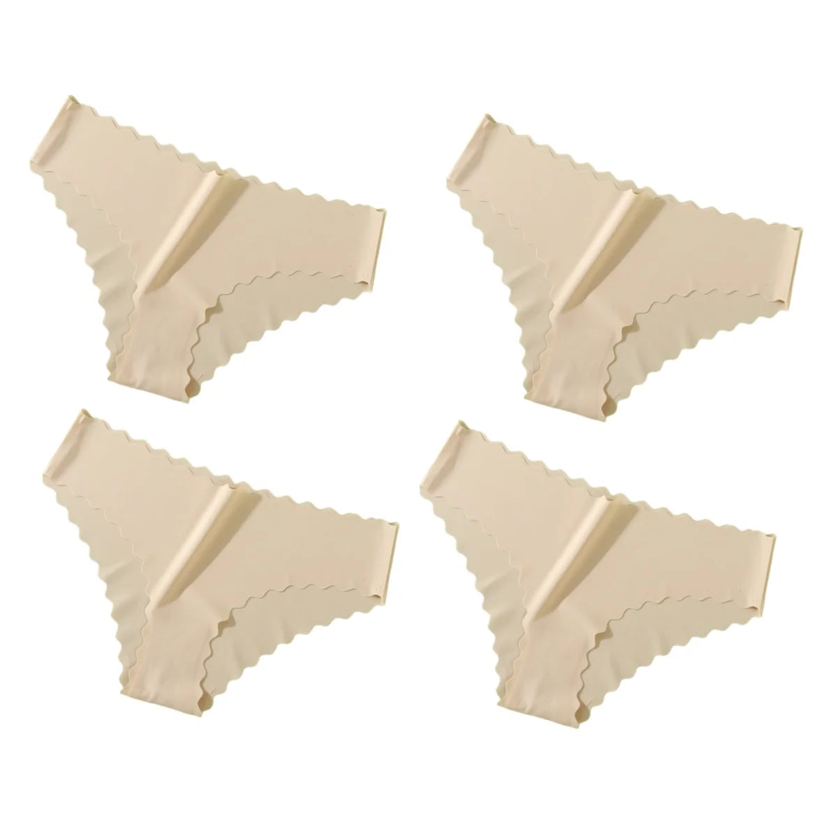 4Pcs/Set Ice Silk Mid-Rise Panties Women's Seamless Briefs Solid No Show Underwear Scalloped Edge Panties Sexy Lingerie