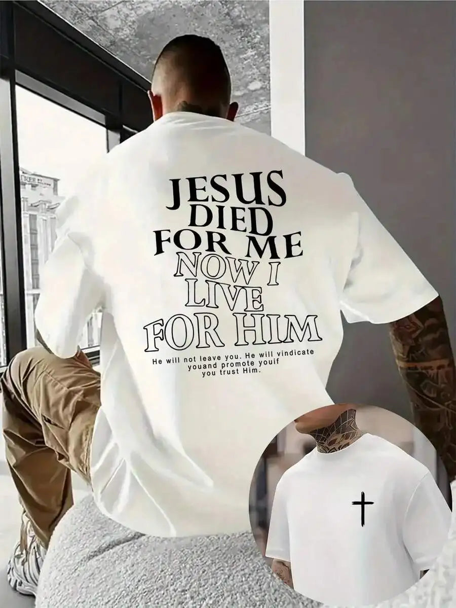 Men's Plus Size Jesus Pattern T-Shirt - Loose Fit Short Sleeve Top With Inspirational Religious