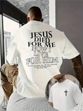 Men's Plus Size Jesus Pattern T-Shirt - Loose Fit Short Sleeve Top With Inspirational Religious