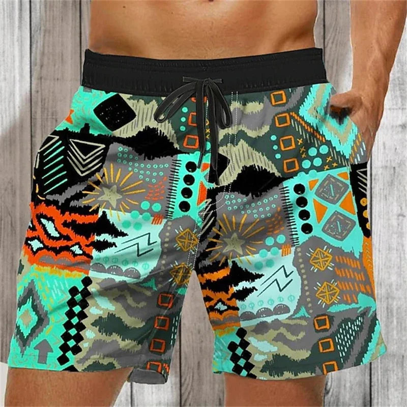 Men's shorts 3D printed graffiti art pattern beach shorts, casual fashion swimming beach shorts
