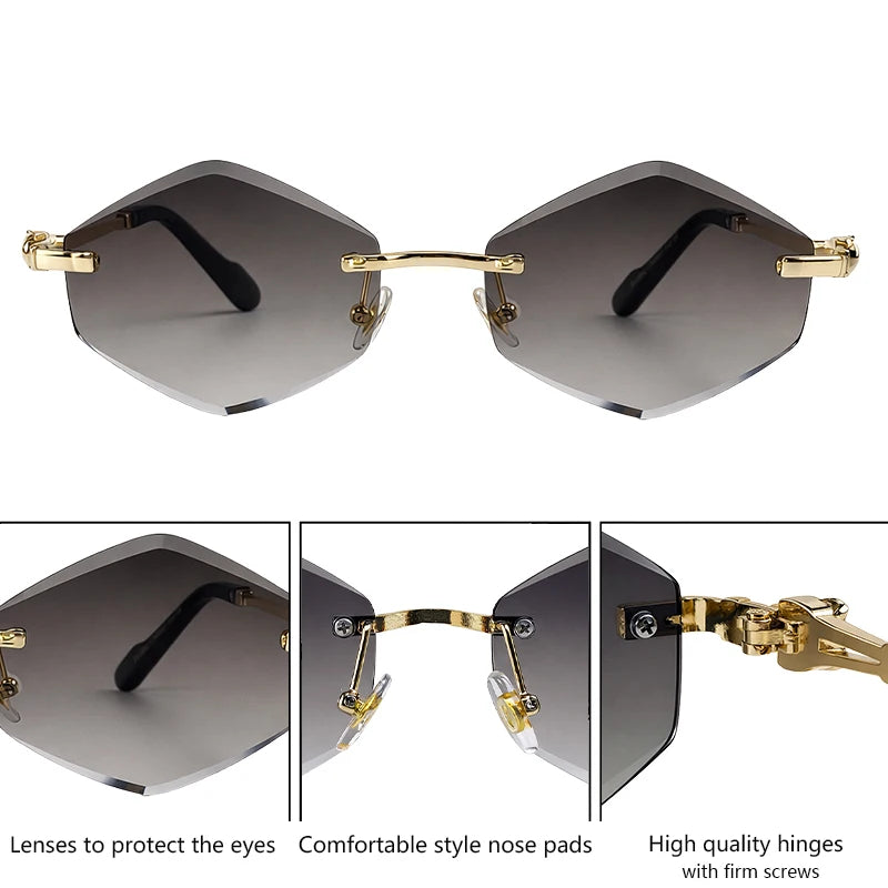 Small Hexagon Rimless Photochromic Sunglasses Men 2026 Luxury Leopard Frameless Sun Glasses Vintage Punk Polygon Eyewear Shade