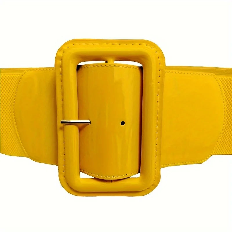 Rectangle Pin Buckle Wide Belt Women's Vintage Versatile Elastic Waistband Casual Daily Dress Coat Decoration Girdle
