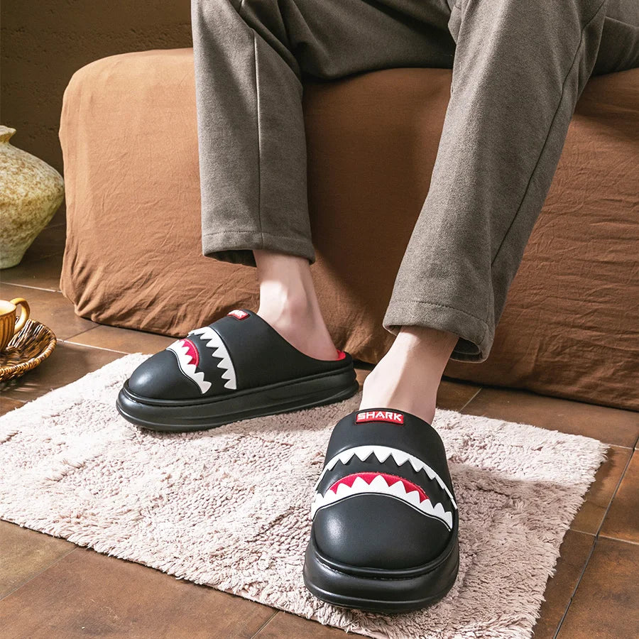 Cozy Platform Slippers Men PU EVA Memory foam Soft Shark Cute Design Comfortable Non Slip House Shoes High Quality
