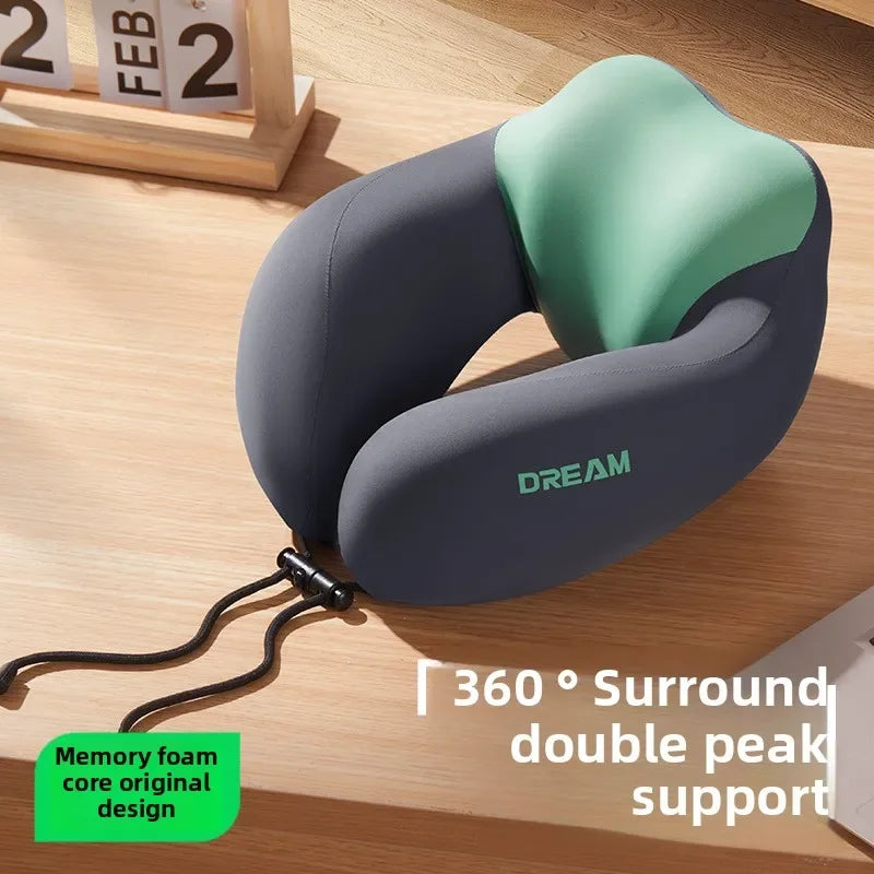 Memory Foam U-Shaped Neck Pillow for Travel & Airplane - Ergonomic Cervical Support Pillow with Portable Design Washable Cover
