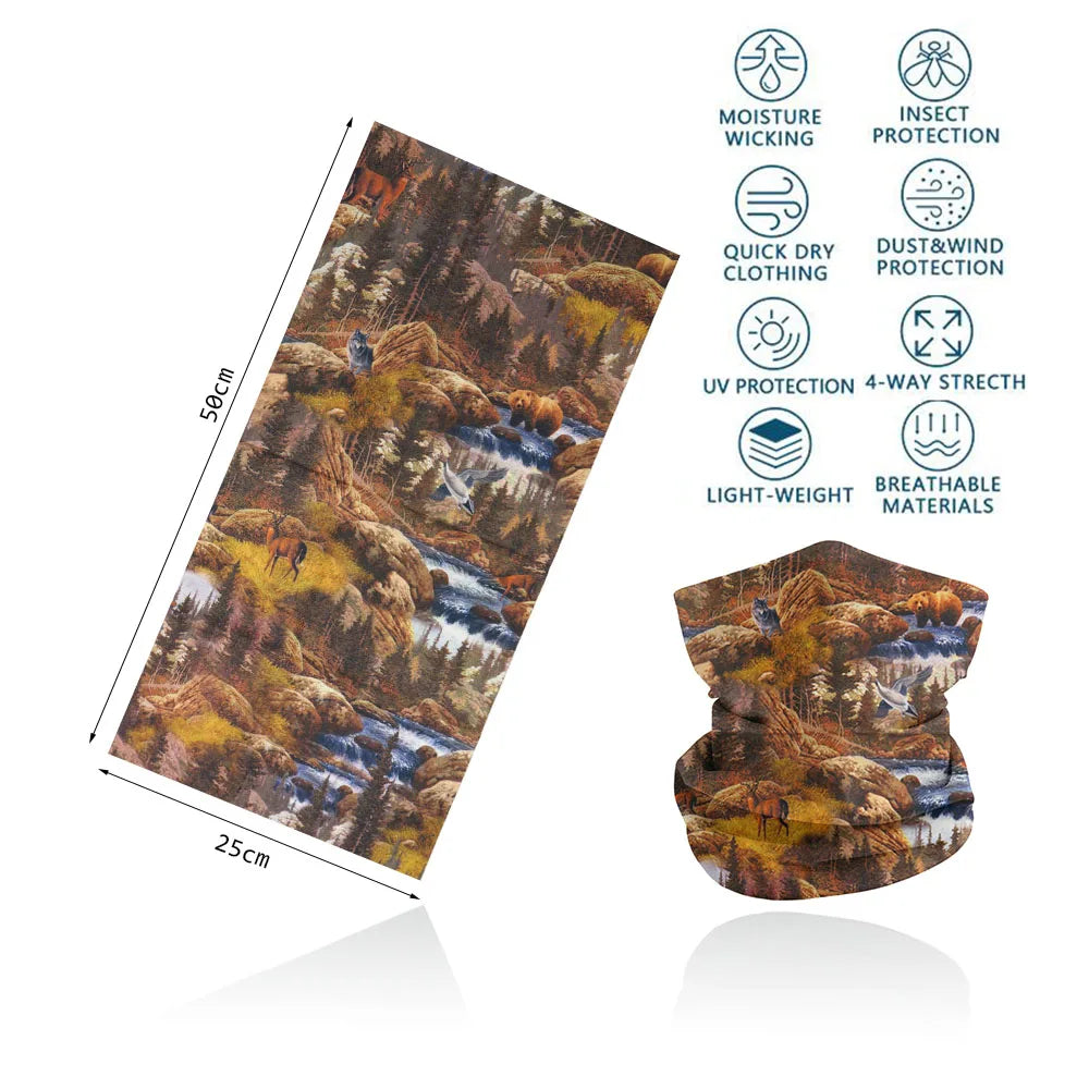 Multi-Purpose Camo Hunting Tactical Bandana Seamless Neck Gaiter Tube Mask Face Shield Hiking Camping Realtree Printed Scarf