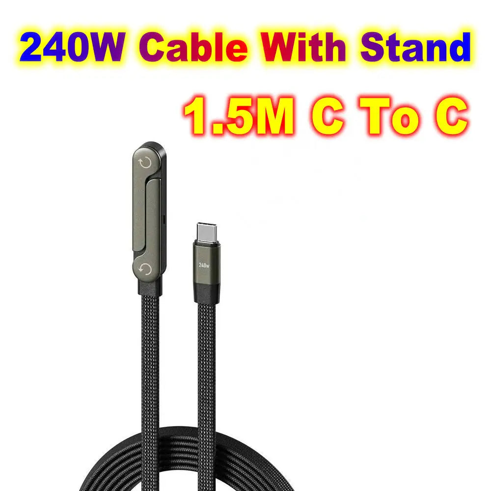 USB Type C Flat Charger Charging Cable C Kick Cable Stand With Invisible Support Foldable Phone Holder 240W Charge Wire Bracket