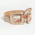 Women's Light Luxury and Elegant Carved Metal Buckle Multi-color Maple Leaf Glitter Print Beaded Edge Belt for Jeans