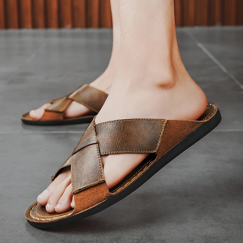 Men Sandals Genuine Leather Mens Casual Shoes Outdoor Men Leather Sandals for Men Beach Shoes Roman mens Shoes