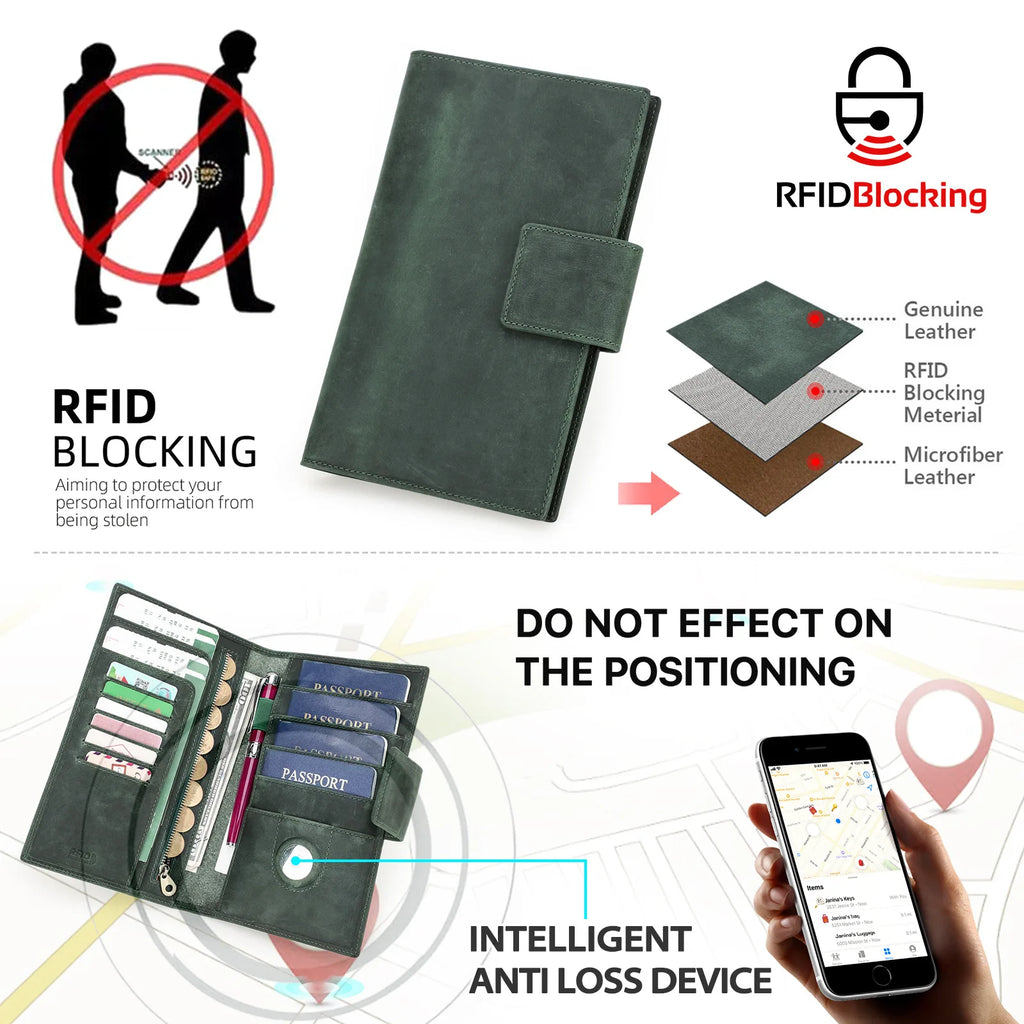 CONTACT'S RFID genuine leather passport clip Air tag anti loss family travel passport bag  wallet women clutch purse  slimwallet