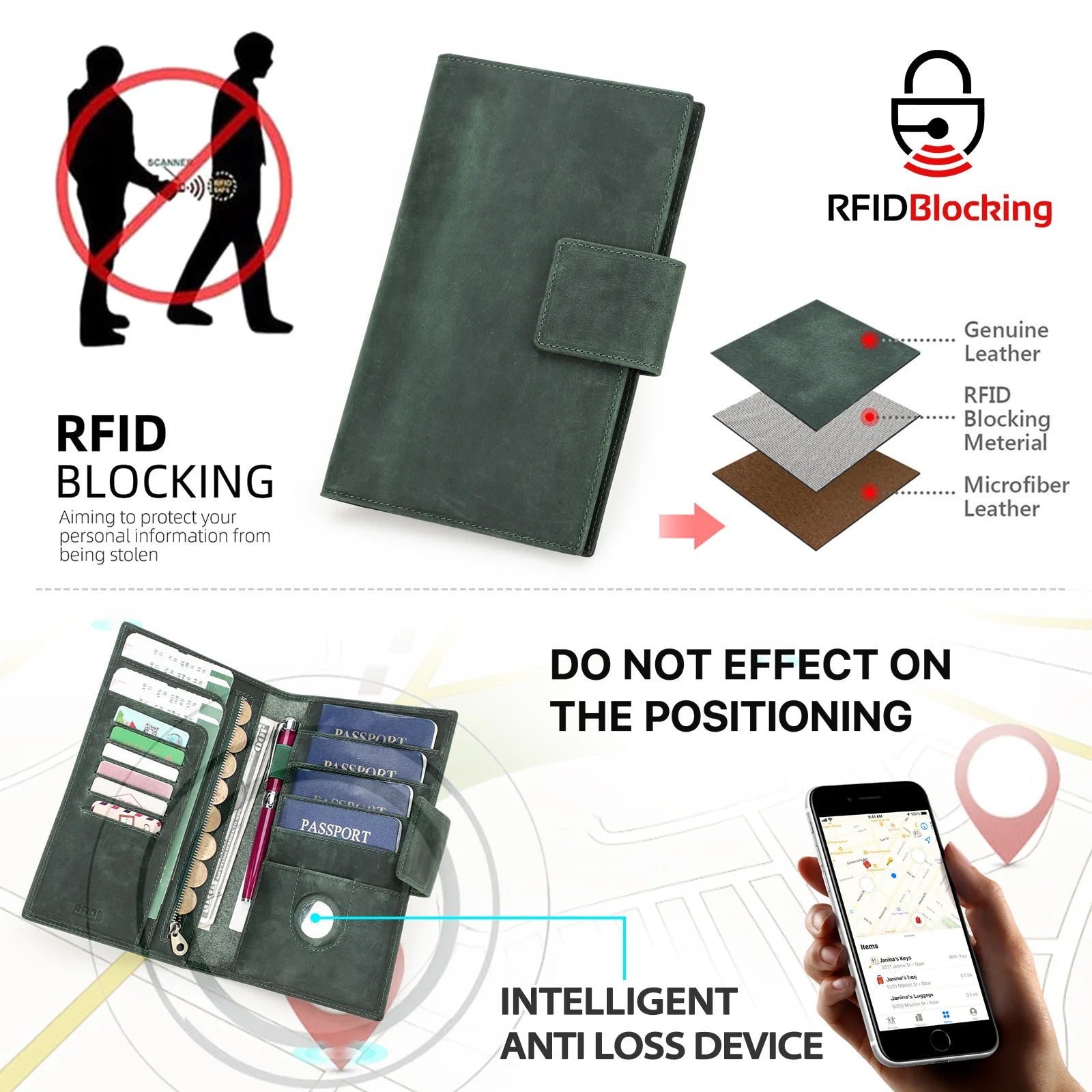 CONTACT'S RFID genuine leather passport clip Air tag anti loss family travel passport bag  wallet women clutch purse  slimwallet