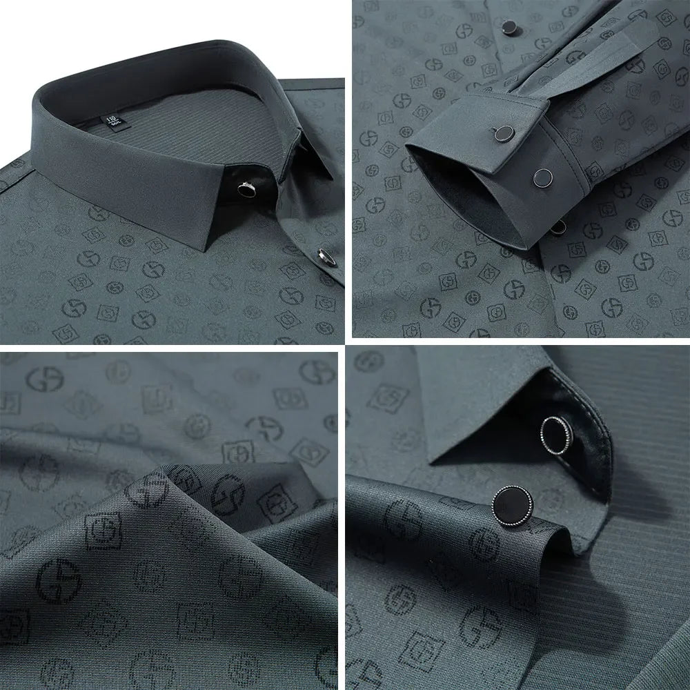 Luxury Men Shirt Long Sleeve Turn Down Collar Business Casual Button Down Dress Shirt