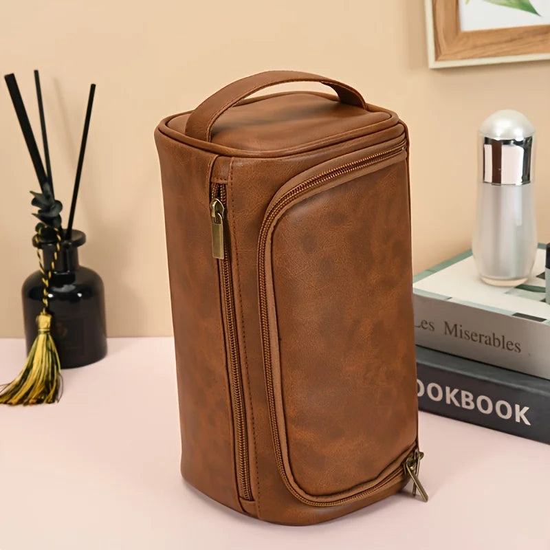 [Compact] Large Capacity Toiletry Bag for Men - Durable PU, Lightweight & Spill-Proof Travel Organizer with Zipper Closure