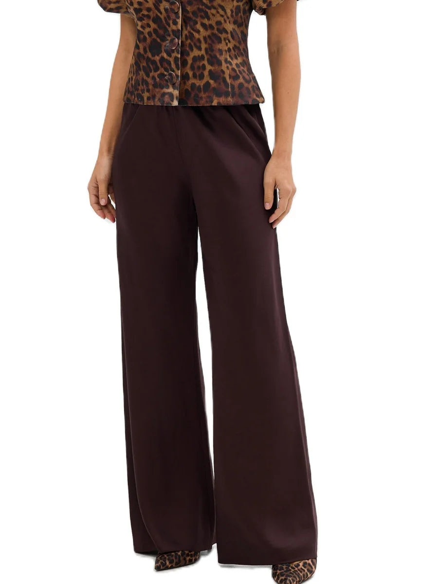 New Fashion Satin Silk Wide Leg Dress Pants for Women Low Rise Baggy Long Flowy Trousers