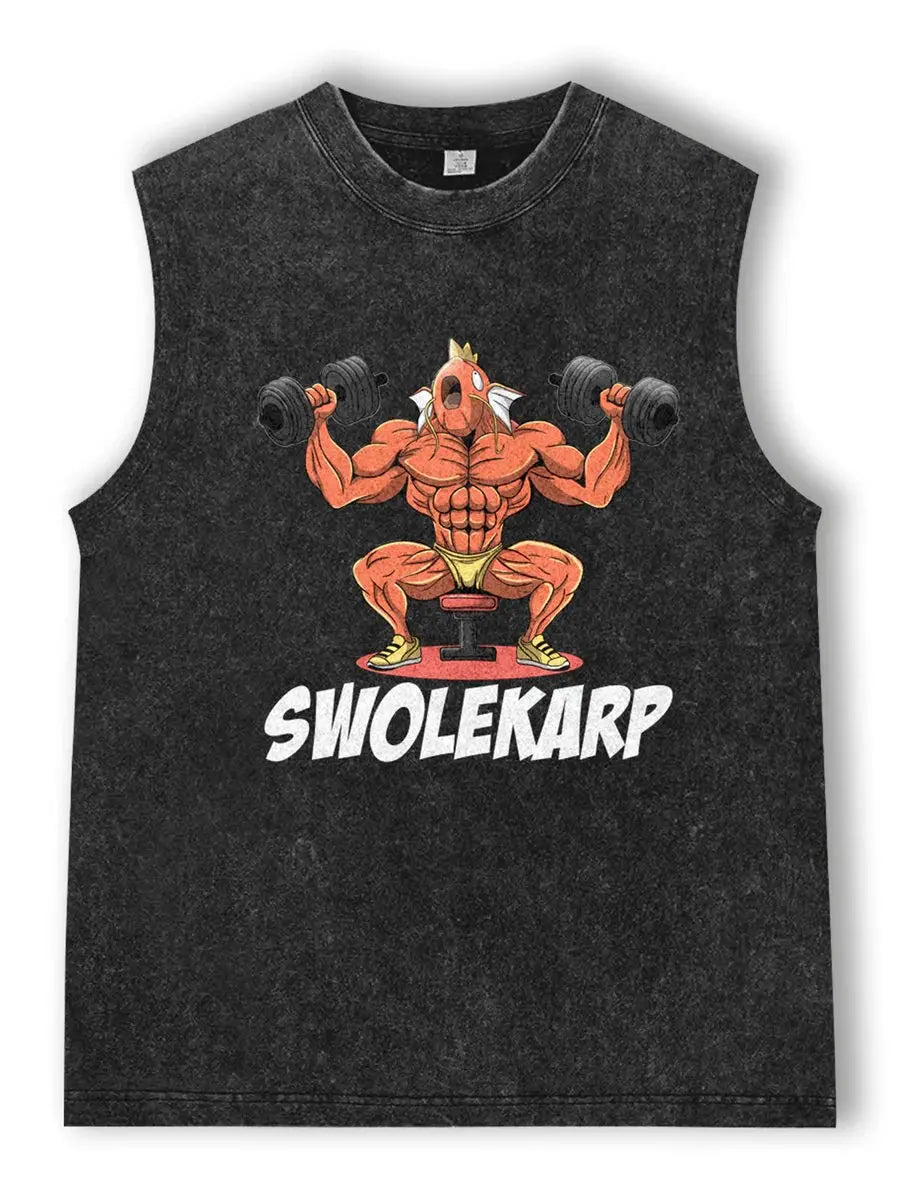 Oversized Vintage Washed Vest Anime Pokemon Men's Tank Top Man Sleeveless Shirt Summer