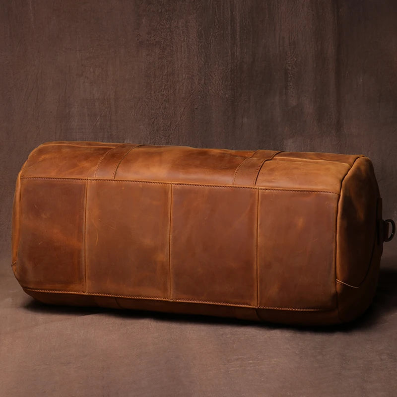 GURO Vintage Crazy Horse Cowhide Travel Bag Men's Real Leather Handbag Casual Weekend Camping Luggage Bag