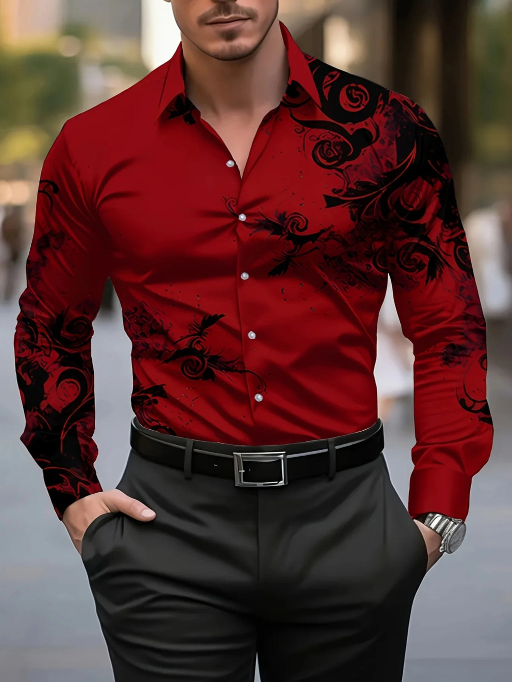 Men'S Stylish Floral Print Dress Shirt - Casual Long Sleeve Button-Up Design Floral Print Shirt