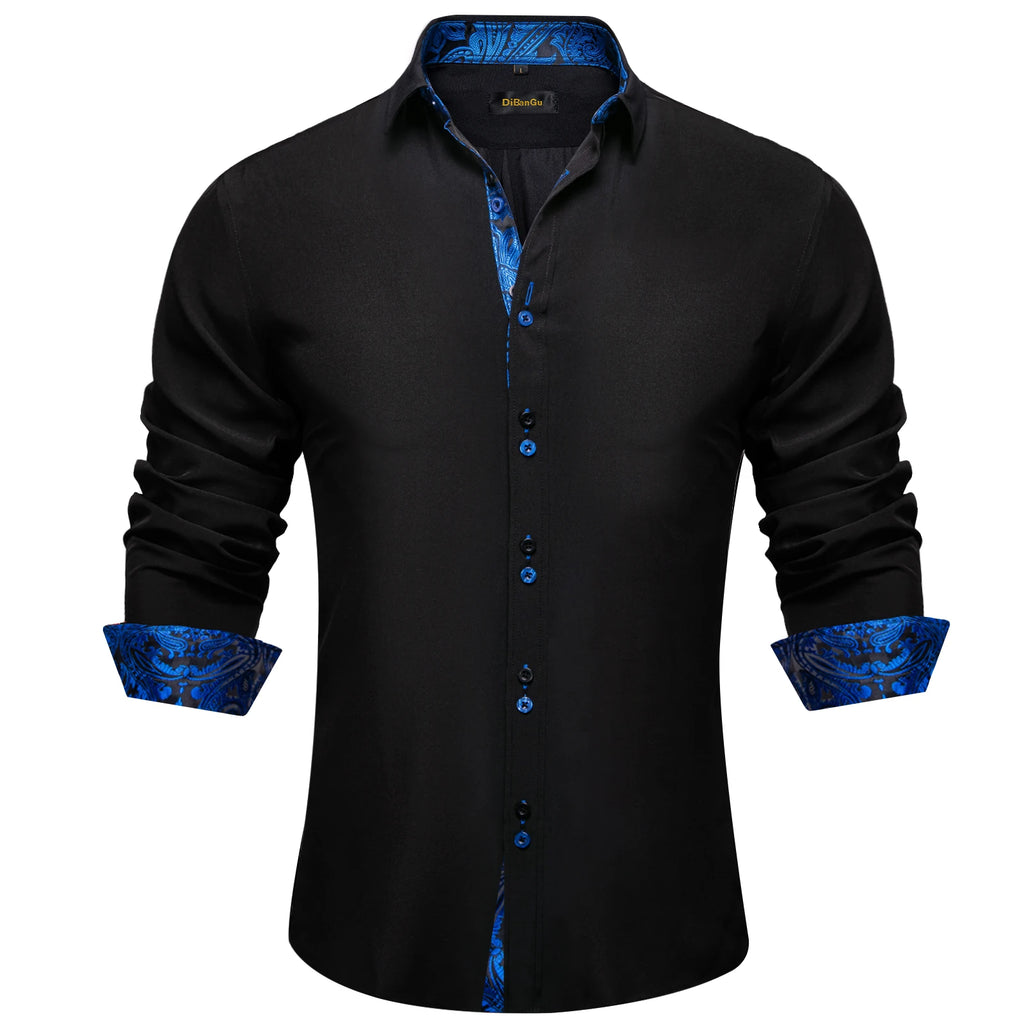 Men's Polyester Cotton Shirts Long Sleeve Paisley Patchwork Social Casual Dress Shirt