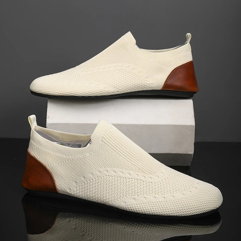 MAEDEF Summer Men Slip on Flat Breathable Brown Man Shoes Men's Comfort Soft Sole Casual Shoe Man Slippers Loafers Walking Shoes