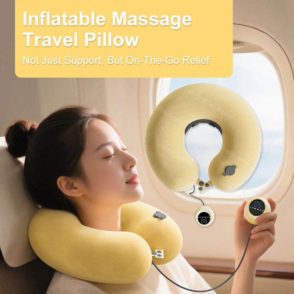Portable Inflatable U-Shaped Neck Pillow Massage Pillows Travel Camping Lunch Break Office Nap Neck Support
