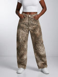 Vintage Leopard Baggy Jeans Pants For Woman Clothing Straight Cotton Long Trousers Ropa De Mujer