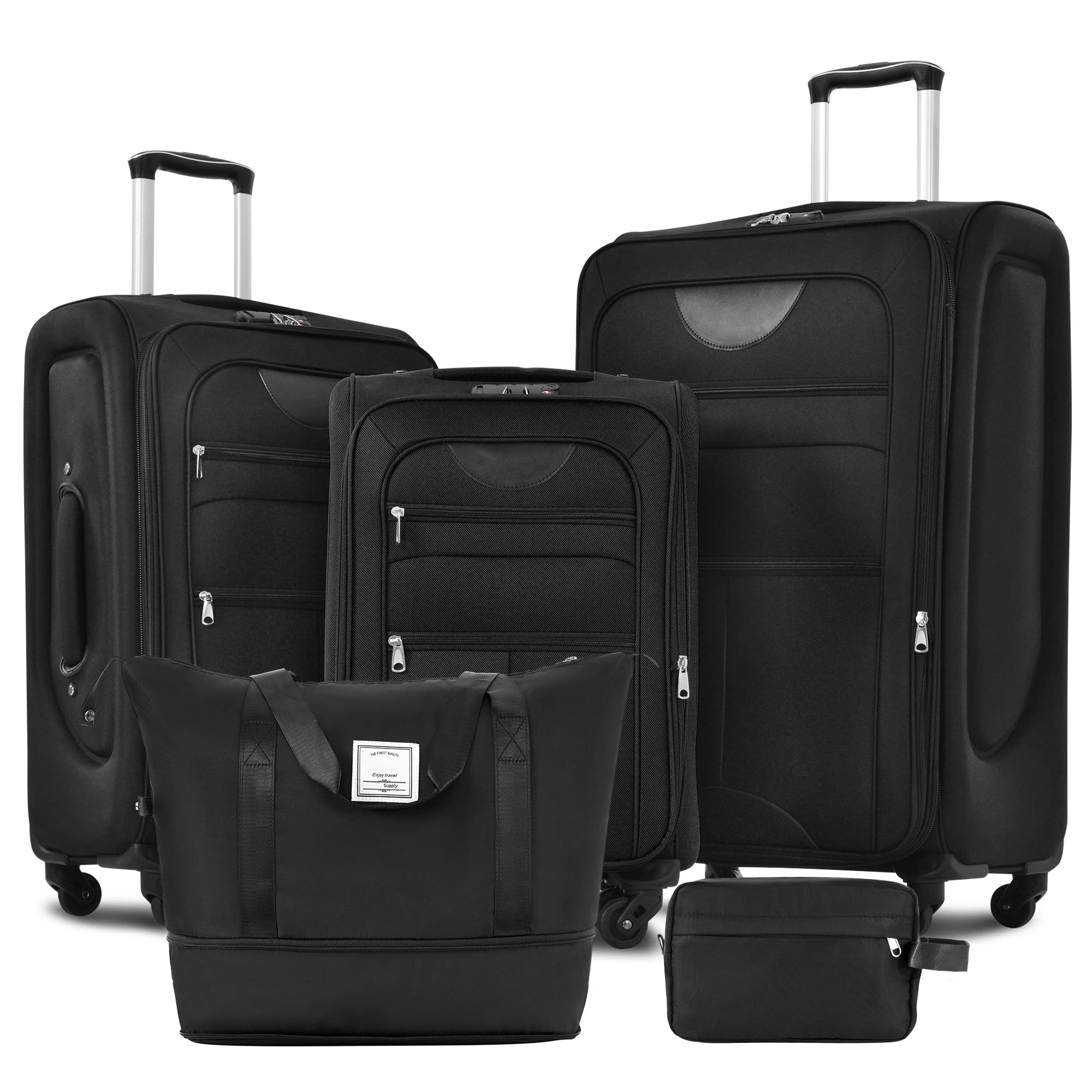 Softside Luggage Expandable 5 Piece Set Suitcase with Duffel Bag Upright Spinner Softshell Lightweight Luggage Travel Set