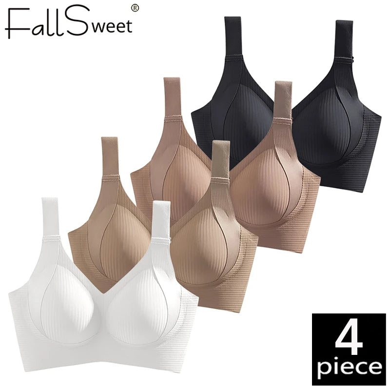 4PC Seamless Wireless Bras for Women Large Size Push Up Bra Comfort Underwear Anti-Sagging Bralette Female Lingerie