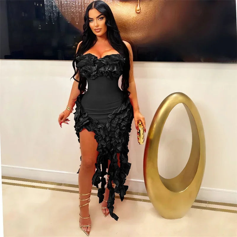 Elegant Ruffles Tassel Birthday Dress, Strapless, Sleeveless