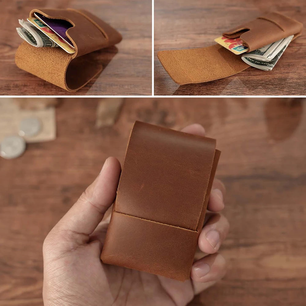Retro Leather Mini Wallet Money Bag Handmade Vintage Card Holder Pocket Coin Purse Organizer
