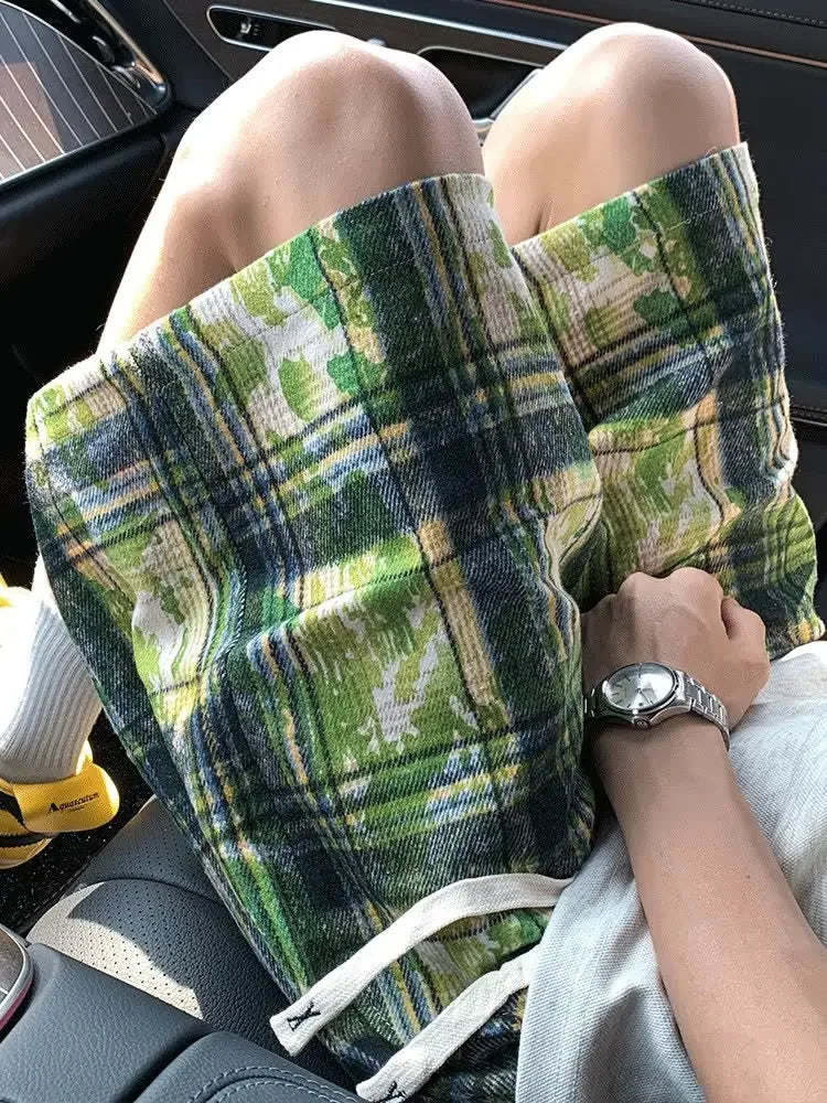 Men's Summer American Retro Tie-dye Plaid Shorts