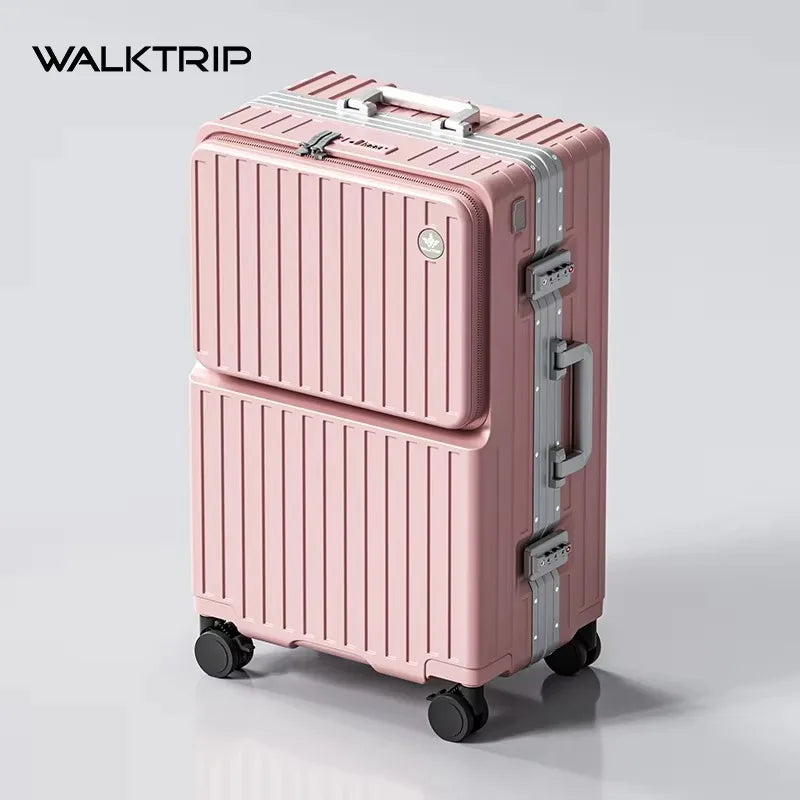 Front Opening Pocket Suitcase PC Material Travel Rolling Luggage with Aluminum Frame TSA Lock Cup Holder Charging Port 20/24/26