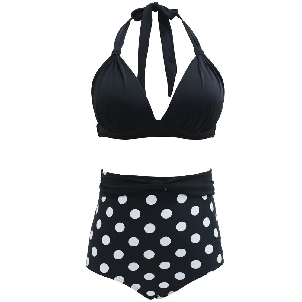 Pleated Bikini Women Classic High Waist Halter Bikini Sets Two-piece