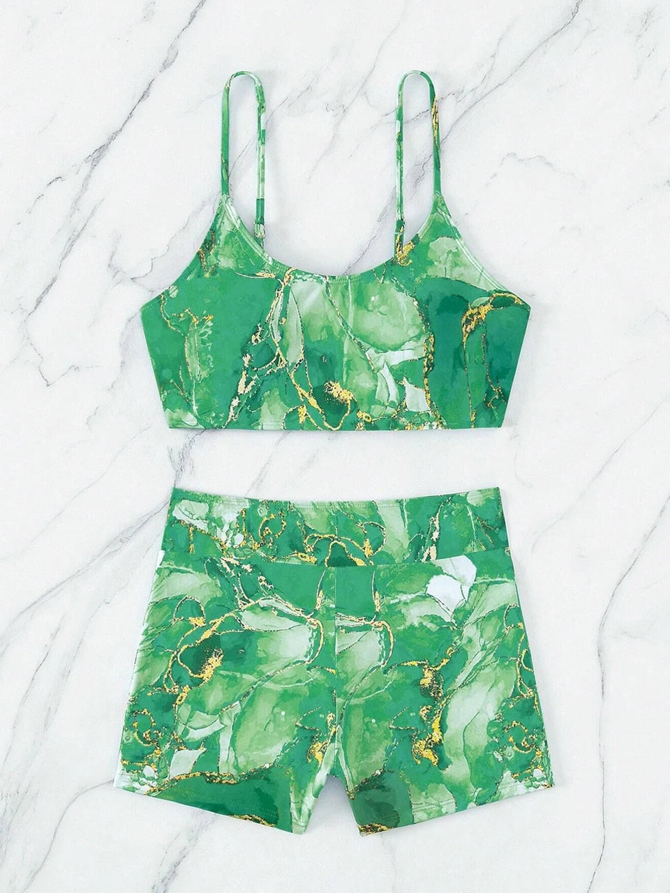 Two Pieces Marble Print Swimwear 2026 Women High Waist Swimsuit Summer Beach Wear Female Bathers Bathing Swimming Sport Suit