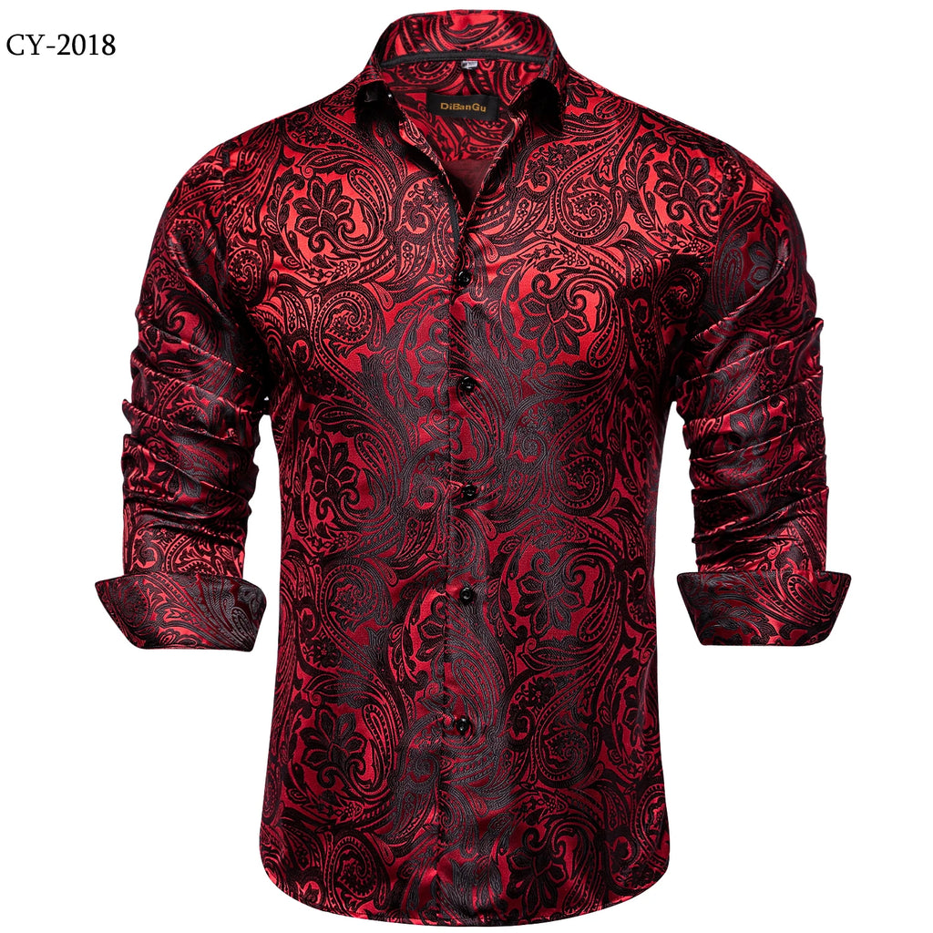 Men's Shirts Long Sleeve Polyester Dress Shirts Luxury Tuxedo Turn Down Collar Social Paisley Shirt Men Clothing