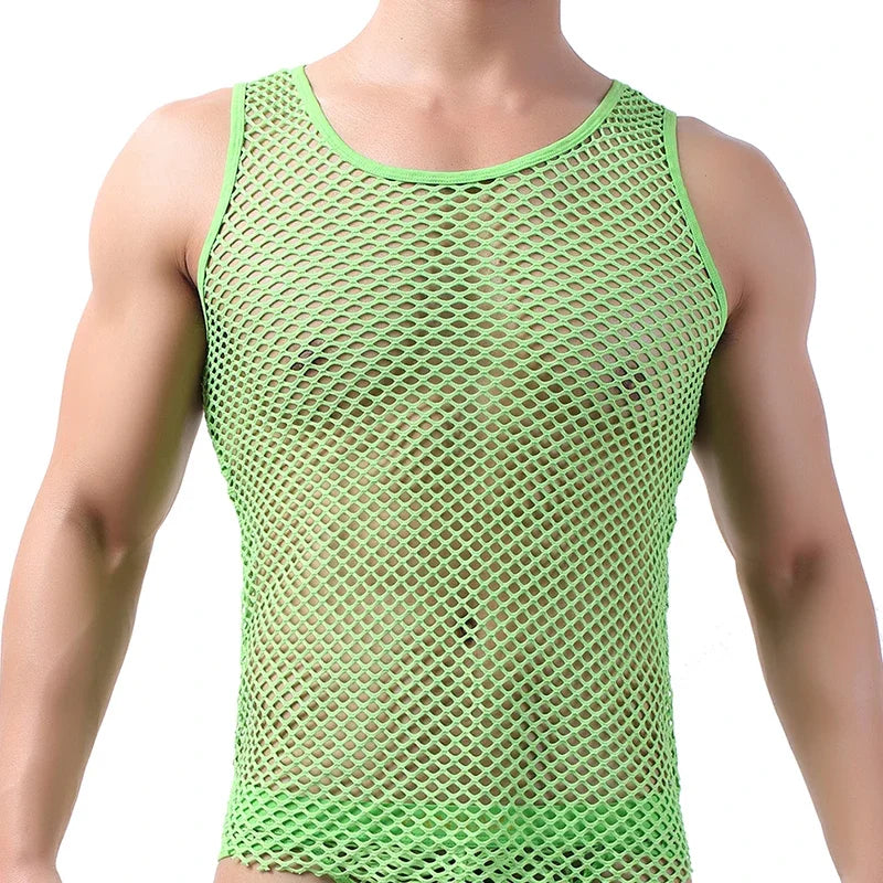 Fashion Tank Tops For Men Hollow Out Undershirt Mesh Breathable Sleeveless Vest